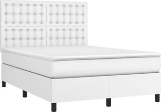 vidaXL Vidaxl - Cama Box Spring Colch&oacute;n Y Led Cuero Sint&eacute;tico Blanco 140x200 Cm