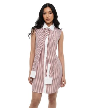 Dsquared2 Red Stripes Shirt Collar Mini Dress