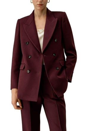 LilySilk Womens Silk-Wool Blend Double Breasted Lapel Blazer in Pinot Noir at Nordstrom, Size 10