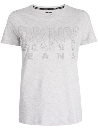 DKNY stud-embellished logo T-shirt - women - Cotton/Modal - S - Grey