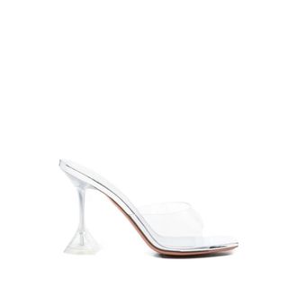 Amina Muaddi Heeled Mules, female, Gray, Size: 7 1/2 US Lupita Glass 95 Mule