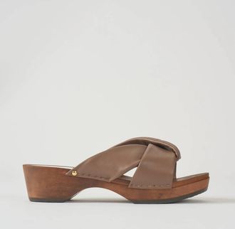 YouYou Womens Low Clog Sandal In Brun Soft Leather
