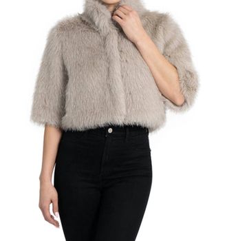 Love Token Allison Faux Fur Shrug Jacket In Silver