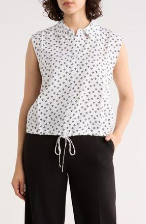Adrianna Papell Floral Sleeveless Button-Up Top in Ivory/Navy Petal at Nordstrom Rack, Size X-Small