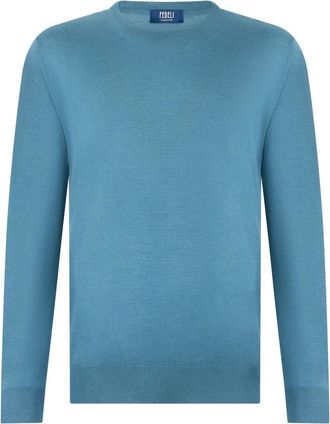 Fedeli Long Sleeve Sweater - Heren - Cashmere truien - Blauw - L - Kasjmier - Truien & Vesten