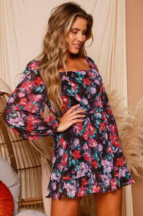 Peach Love California Floral Chiffon Mini Dress In Multicolor