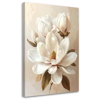 Feeby Cuadro En Lienzo Magnolia Blanca En Una Elegante Composici&oacute;n Beige 80x120