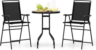 Costway 3 pcs Outdoor Bar Stool Set Patio Bistro Furniture With Umbrella Hole - Costway