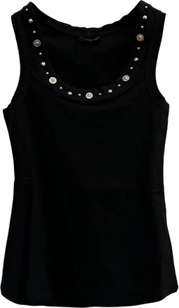 Versace Black Ribbed Studded Decorative Button Top