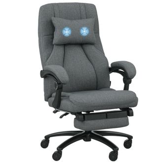 STILVORA Sedia Da Ufficio Ergonomica Massaggiante, Altezza Regolabile, Schienale Reclinabile, Poggiapiedi Estraibile, Tessuto Di Lino, Grigio Scuro