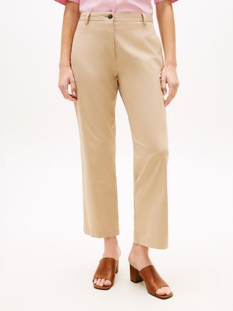 Tommy Hilfiger Chinohose TOMMY HILFIGER CO GMD SLIM STRAIGHT CHINO, Damen, Gr. 34, N-Gr, beige, Web, Obermaterial: 65% Baumwolle, 33% Lyocell, 2% Elasthan, unifarben