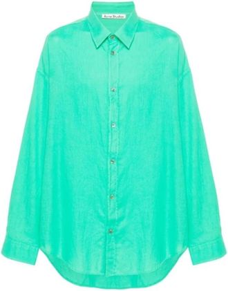 Acne Studios Groen Herenoverhemd Klassieke Kraag - Heren - Casual Overhemden - Groen - XL - Katoen - Overhemden