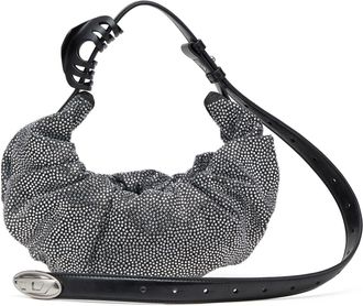 Diesel Grab-D S-Small scrunched hobo bag in crystal denim - Shoulder Bags - Woman - Black