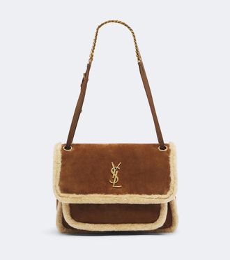 Saint Laurent Bolso al hombro Niki Mini de ante con borrego