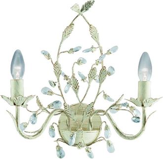 Searchlight Almandite - Lámpara de pared con vela de 2 luces para interior Dorado, Crema con cristales Diseño de hojas florales, E14 - Searchlight