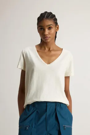 Woolrich donna T-shirt in puro cotone fiammato con scollo a V Bianco Taglia XS