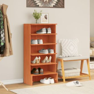 vidaXL Vidaxl - Mueble Zapatero Madera Maciza De Pino Marr&oacute;n Cera 52x30x104 Cm