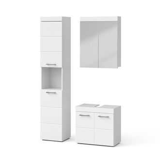 Vicco Conjunto De Muebles De Ba&ntilde;o Luna, Blanco, 3 Partes, Con Mueble Alto