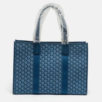Goyard Villette Mm Limited Edition Blue Goyardine Jacquard And Leather Tote