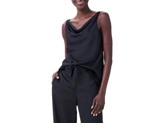 Nic+Zoe Petite Crepe Drape Tank Top Womens Clothing Black Onyx : PM, Polyester
