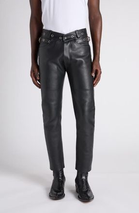 Tom Ford Grained Leather Biker Pants in Lb999 Black at Nordstrom, Size 32