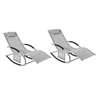 SoBuy Set De 2 Tumbonas, Mecedora Con Almohada Y Bolsillo Lateral, Estructura De Hierro, Malla Transpirable Teslin, C&oacute;modo, Soporta Hasta 150 Kg, Color Gris