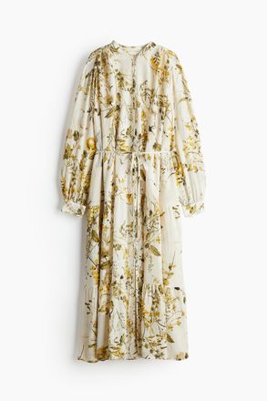 H&M Oversized Kleid aus Crinklestoff - Cremefarben/Gebl&uuml;mt