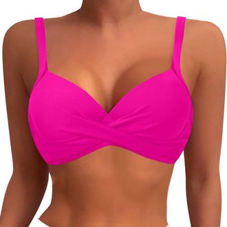 Generic Bikini Tops for Women UK Crisscross Swim Bra Padded Underwired Swimsuit Push Up Bikini Top Ruched Twist Padded Swimwear Top Bathing Suit for Beach Hol
