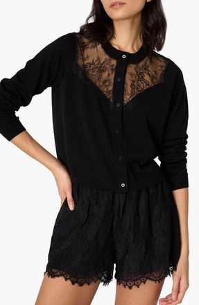 Cami NYC Harleth Lace Panel Cardigan in Black at Nordstrom, Size Xx-Small