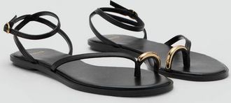 Mango Sandali cinturini pelle e dettaglio in metallo nero - Donna - 35 - MANGO