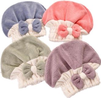 OEM 4 Lazos Para Mujer, Gorros De Ducha Con Lazo, Gorro Para El Cabello De Secado R&aacute;pido, Toalla De Ba&ntilde;o De Terciopelo Coral Superabsorbente