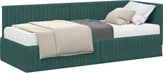 vidaXL Estructura De Cama Esquina Con Colch&oacute;n 2 Uds. Verde Oscuro Vidaxl