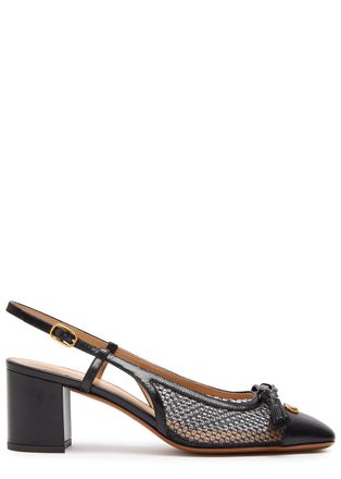 Valentino Garavani 60 Vlogo Mesh and Leather Slingback Pumps - Black