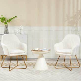 HOMCOM Dining Chair Set of 2, Boucle Armchair with Steel Legs, Cream | Size: 2 Pack