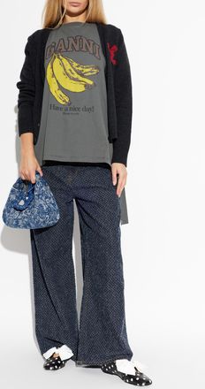 Ganni T-shirt With Drawstring Sides, Womens, Grey