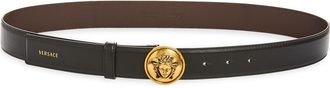 Versace Medusa Medallion Buckle Leather Belt in Black Gold 82 at Nordstrom, Size 100