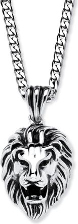 Palm Beach Jewelry Lions Head Pendant and 24 Chain in Antiqued Stainless Steel