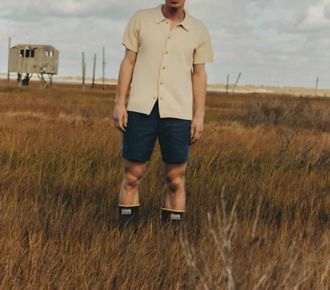 Taylor Stitch Button Down Polo Shirt In Oat Crochet