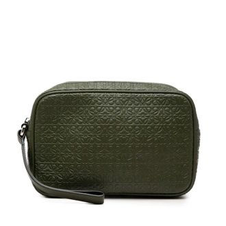 Loewe Pre-owned LOEWE Embossed Anagram Leather Wristlet Pouch Unisex U90F0XGEOA4WHJ1B