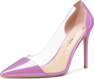 Castamere Womens High Heel Stilettos Clear Slip-on Pumps Court Shoe Close Pointed Toe Cute Classic Wedding Shoes 10 CM Heels Purple 1 4.5 UK