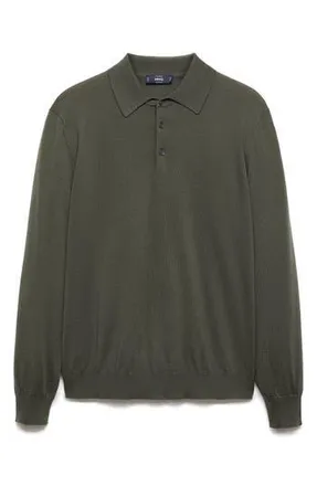 Mango Merino Wool Polo Sweater in Forest Green at Nordstrom Rack, Size X-Large