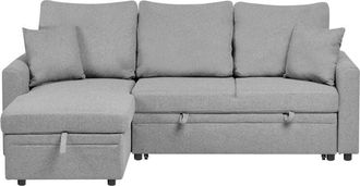 Beliani Beliani - Modern Corner Sofa Bed Right Hand Faux Linen Polyester Upholstery Extra Pillows Storage Grey Nassjo
