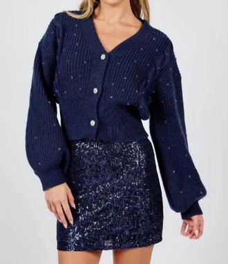 Sadie & Sage Museum Date Bejeweled Button Cardigan In Blue