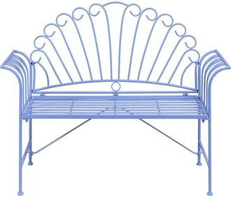 Beliani Banco Para Exterior 2 Plazas De Metal Con Apoyabrazos Acampanados Estilo Vintage Azul Claro Cavinia