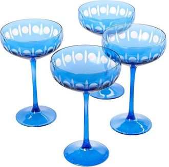 Two's Company Set Of 4 Sparkling Cut Hand-Engraved Coupe Wine Glasses