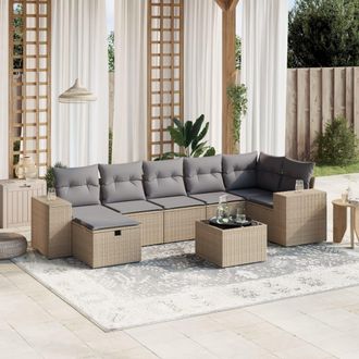 vidaXL Juego De Sof&aacute;s Jard&iacute;n Con Cojines Beige Mezcla 8 Pzas Rat&aacute;n Pe Vidaxl