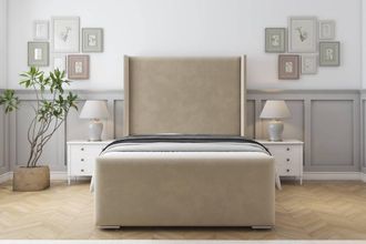 Sloomy Devonshire Coniston Frame-Mattress-50 Upholstered Wingback Headboard in Cream | Size: Super King