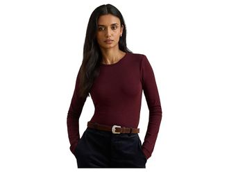 Lauren Ralph Lauren Petite Cotton Long-Sleeve Shirt Womens Clothing Dark Garnet : PL, Cotton/Elastane