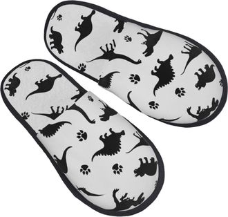 Generic Fleece Slippers White Black Dinosaur Silhouettes Unisex House Slippers Breathable Indoor Shoes For Indoor Bedroom Room L