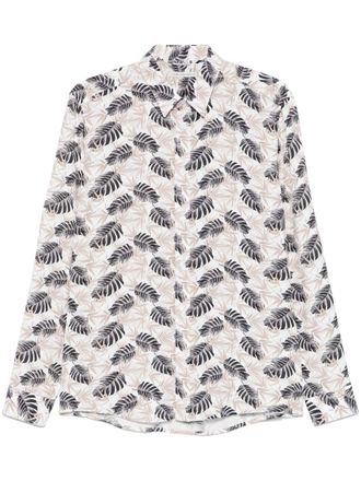 Daniele Alessandrini White Shirt In Cotton Long Sleeves With Print Leaves